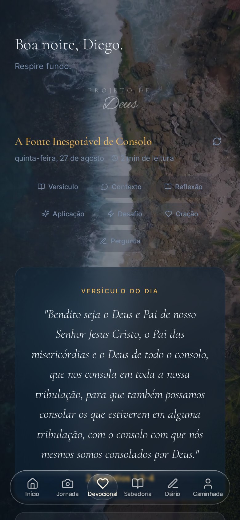 Tela Devocional do aplicativo Projeto de Deus