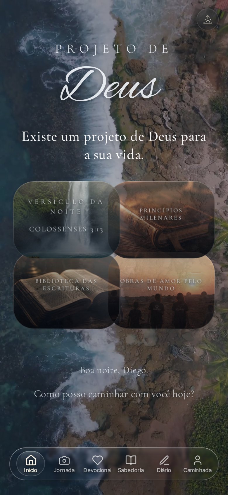 Tela Home do aplicativo Projeto de Deus