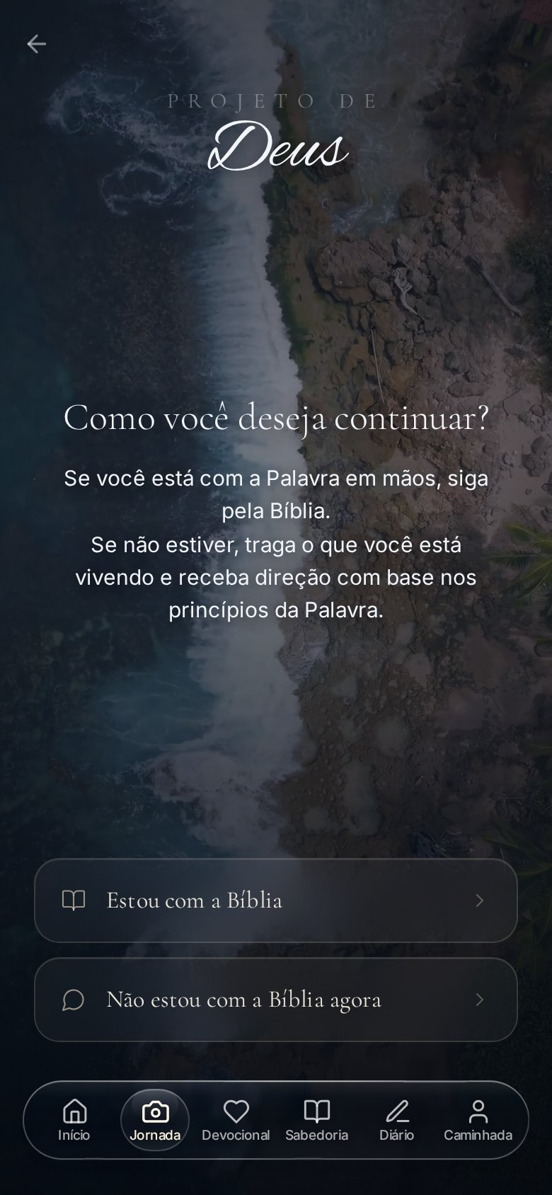 Tela Jornada do aplicativo Projeto de Deus